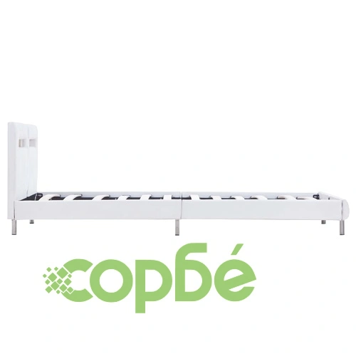 Рамка за легло с LED, бяла, изкуствена кожа, 90x200 cм ➤ топ цена ➤ sorbe.bg