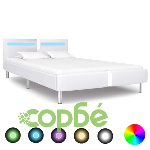 Рамка за легло с LED, бяла, изкуствена кожа, 120x200 cм ➤ топ цена ➤ sorbe.bg