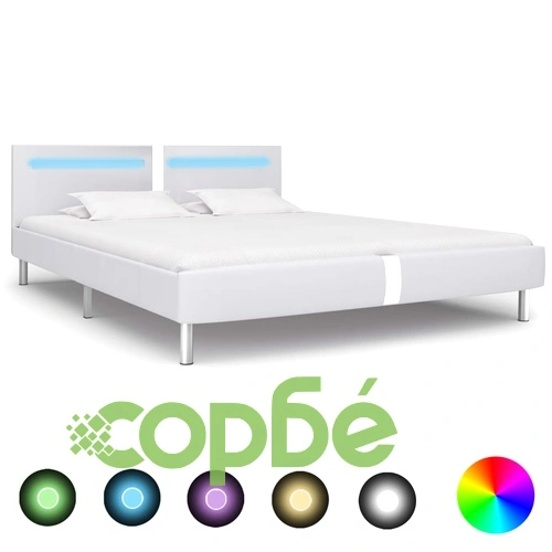 Рамка за легло с LED, бяла, изкуствена кожа, 180x200 cм ➤ топ цена ➤ sorbe.bg