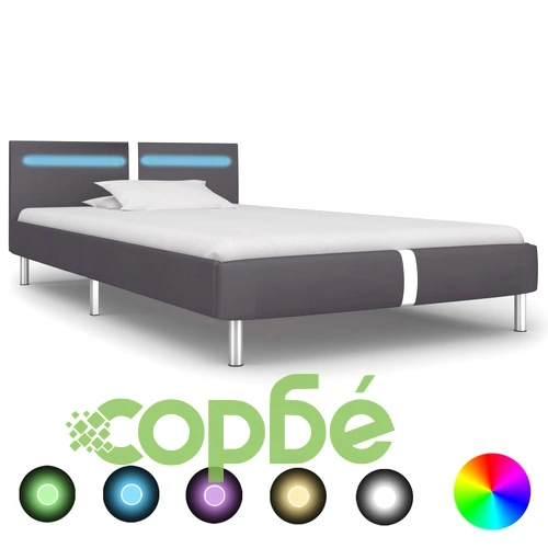 Рамка за легло с LED, сива, изкуствена кожа, 90x200 cм ➤ топ цена ➤ sorbe.bg