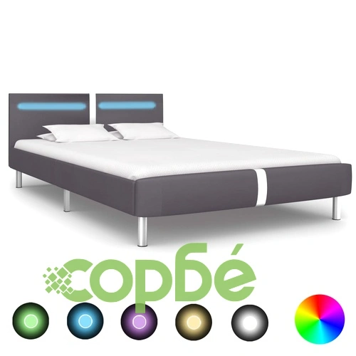 Рамка за легло с LED, сива, изкуствена кожа, 140x200 cм ➤ топ цена ➤ sorbe.bg