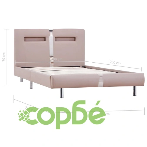 Рамка за легло с LED, капучино, изкуствена кожа, 90x200 cм ➤ топ цена ➤ sorbe.bg