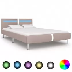 Рамка за легло с LED, капучино, изкуствена кожа, 120x200 cм