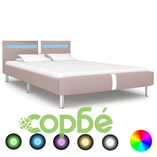 Рамка за легло с LED, капучино, изкуствена кожа, 140x200 cм ➤ топ цена ➤ sorbe.bg
