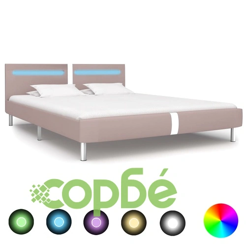 Рамка за легло с LED, капучино, изкуствена кожа, 160x200 cм ➤ топ цена ➤ sorbe.bg