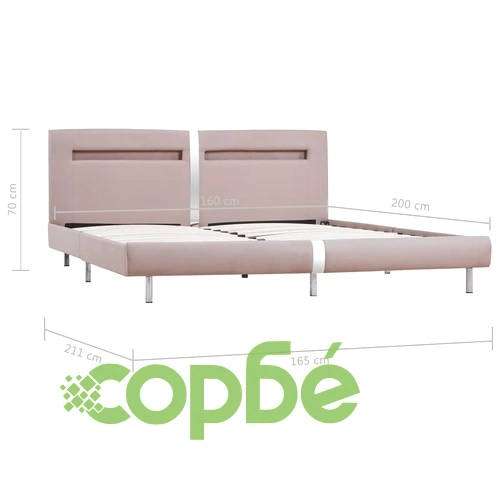 Рамка за легло с LED, капучино, изкуствена кожа, 160x200 cм ➤ топ цена ➤ sorbe.bg