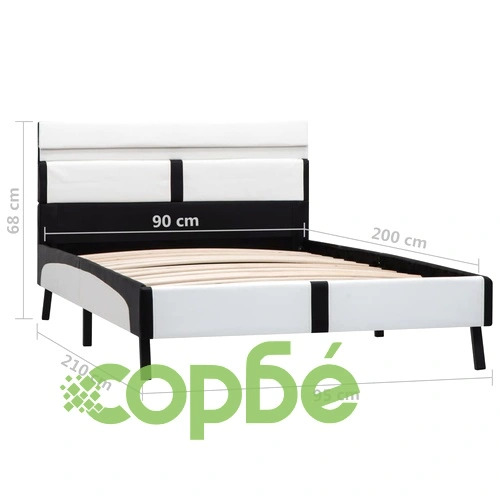 Рамка за легло с LED, бяло и черно, изкуствена кожа, 90x200 cм ➤ топ цена ➤ sorbe.bg