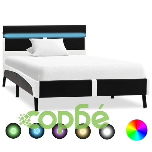 Рамка за легло с LED, черна, изкуствена кожа, 90x200 cм ➤ топ цена ➤ sorbe.bg