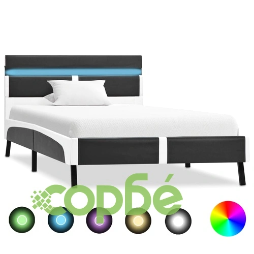 Рамка за легло с LED, сива, изкуствена кожа, 90x200 cм ➤ топ цена ➤ sorbe.bg