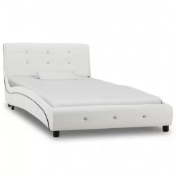 Рамка за легло, бяла, изкуствена кожа, 90x200 cм