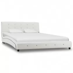 Рамка за легло, бяла, изкуствена кожа, 140x200 cм