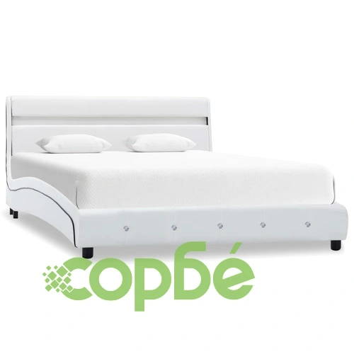 Рамка за легло с LED, бяла, изкуствена кожа, 120x200 cм ➤ топ цена ➤ sorbe.bg