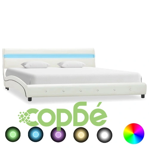Рамка за легло с LED, бяла, изкуствена кожа, 180x200 cм ➤ топ цена ➤ sorbe.bg