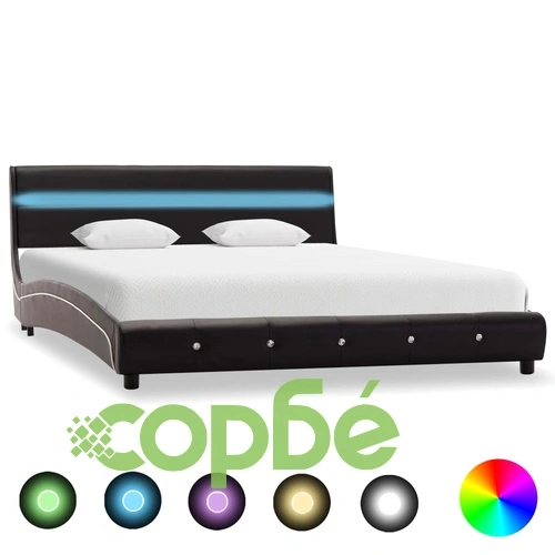 Рамка за легло с LED, черна, изкуствена кожа, 120x200 cм ➤ топ цена ➤ sorbe.bg