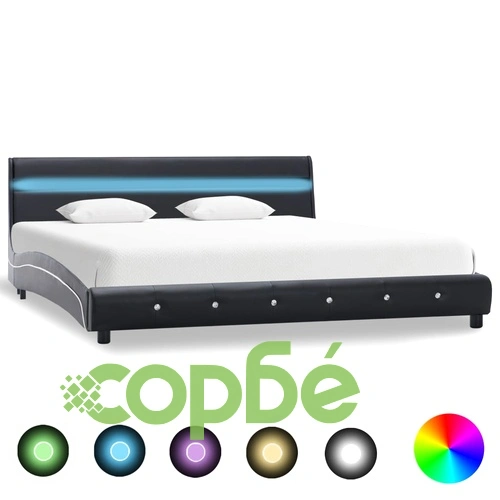 Рамка за легло с LED, черна, изкуствена кожа, 160x200 cм ➤ топ цена ➤ sorbe.bg
