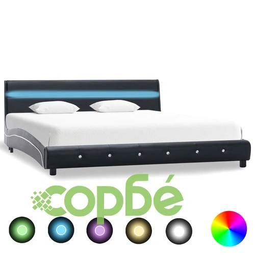 Рамка за легло с LED, черна, изкуствена кожа, 180x200 cм ➤ топ цена ➤ sorbe.bg