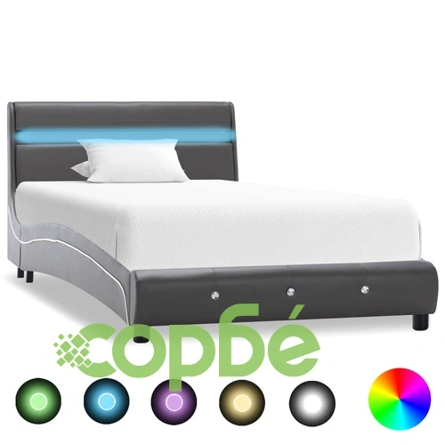 Рамка за легло с LED, сива, изкуствена кожа, 90x200 cм ➤ топ цена ➤ sorbe.bg