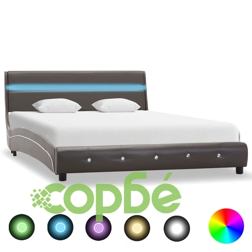 Рамка за легло с LED, сива, изкуствена кожа, 120x200 cм ➤ топ цена ➤ sorbe.bg