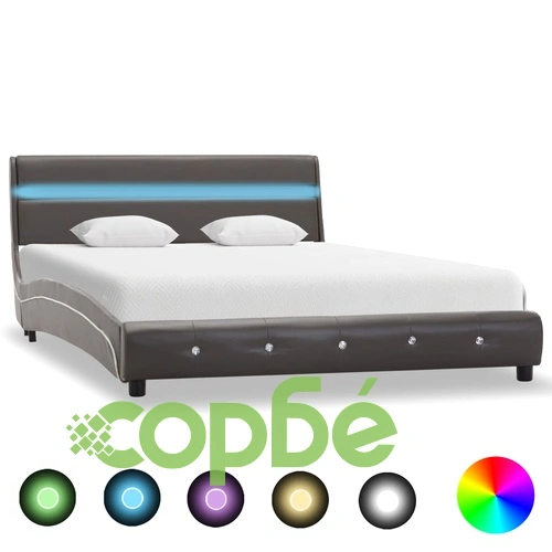 Рамка за легло с LED, сива, изкуствена кожа, 140x200 cм ➤ топ цена ➤ sorbe.bg