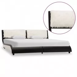 Рамка за легло, черно и бяло, изкуствена кожа, 180x200 cм