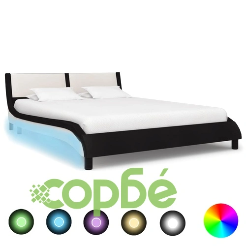 Рамка за легло с LED, черно и бяло, изкуствена кожа, 120x200 cм ➤ топ цена ➤ sorbe.bg