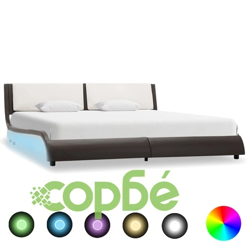 Рамка за легло с LED, сиво и бяло, изкуствена кожа, 180x200 cм ➤ топ цена ➤ sorbe.bg