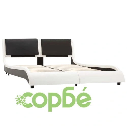 Рамка за легло с LED, бяло и черно, изкуствена кожа, 120x200 cм ➤ топ цена ➤ sorbe.bg