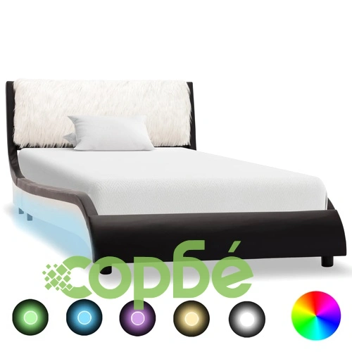 Рамка за легло с LED, черно и бяло, изкуствена кожа, 90x200 cм ➤ топ цена ➤ sorbe.bg