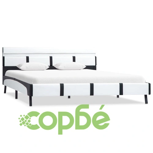 Рамка за легло с LED, бяло и черно, изкуствена кожа, 120x190 cм ➤ топ цена ➤ sorbe.bg