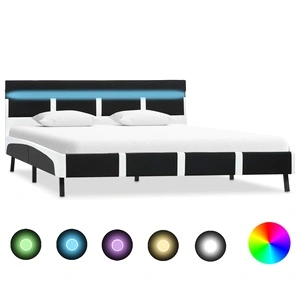 Рамка за легло с LED, черно и бяло, изкуствена кожа, 135x190 cм