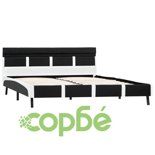 Рамка за легло с LED, черно и бяло, изкуствена кожа, 150x200 cм ➤ топ цена ➤ sorbe.bg