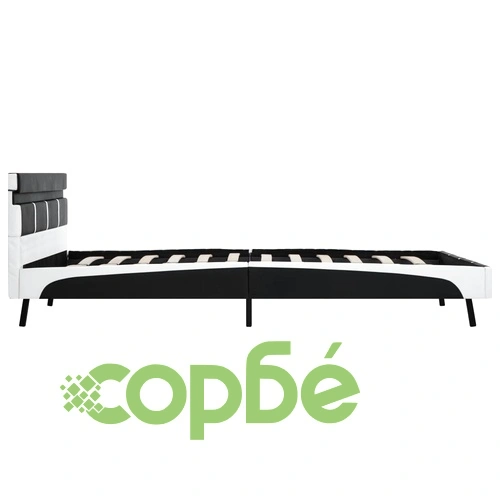Рамка за легло с LED, черно и бяло, изкуствена кожа, 150x200 cм ➤ топ цена ➤ sorbe.bg