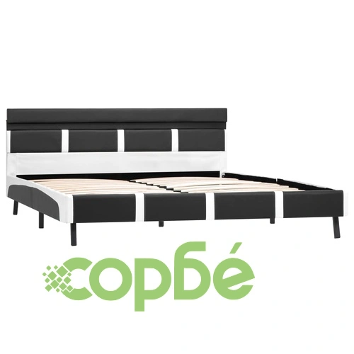 Рамка за легло с LED, сиво и бяло, изкуствена кожа, 135x190 cм ➤ топ цена ➤ sorbe.bg
