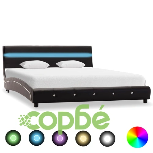 Рамка за легло с LED, черно, изкуствена кожа, 135x190 cм ➤ топ цена ➤ sorbe.bg