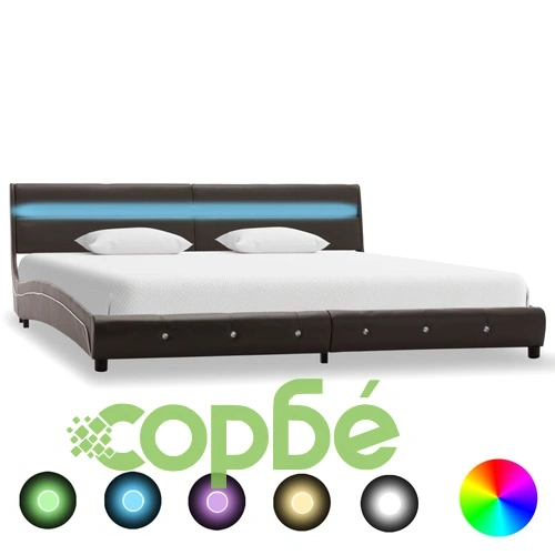 Рамка за легло с LED, сиво, изкуствена кожа, 180x200 cм ➤ топ цена ➤ sorbe.bg