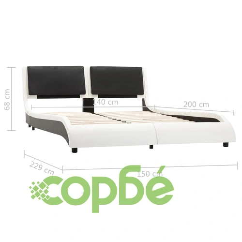 Рамка за легло с LED, бяло и черно, изкуствена кожа, 135x190 cм ➤ топ цена ➤ sorbe.bg