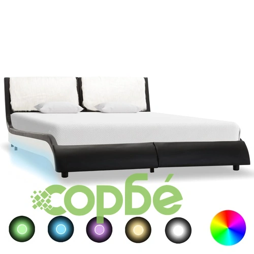 Рамка за легло с LED, черно и бяло, изкуствена кожа, 120x190 cм ➤ топ цена ➤ sorbe.bg