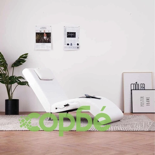 Масажираща кушетка с възглавница, бяла, изкуствена кожа ➤ топ цена ➤ sorbe.bg