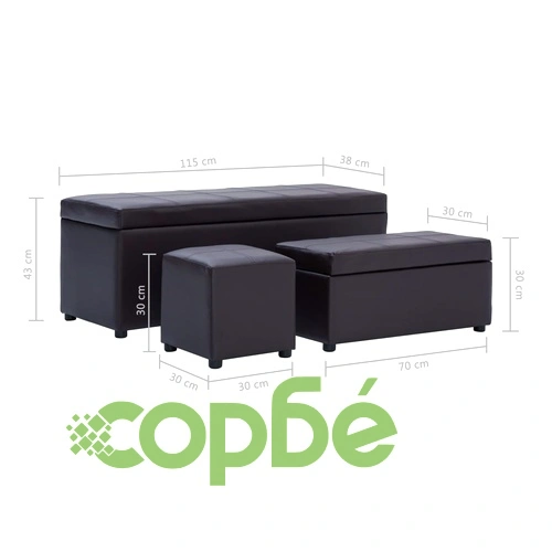 Пейки с табуретка, 3 бр, кафяви, изкуствена кожа ➤ топ цена ➤ sorbe.bg