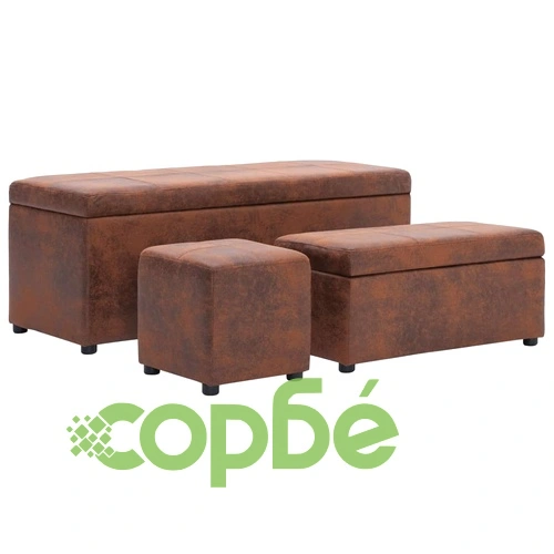 Пейки с табуретка, 3 бр, кафяви, изкуствен велур ➤ топ цена ➤ sorbe.bg