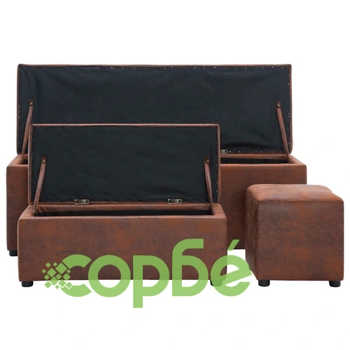 Пейки с табуретка, 3 бр, кафяви, изкуствен велур ➤ топ цена ➤ sorbe.bg