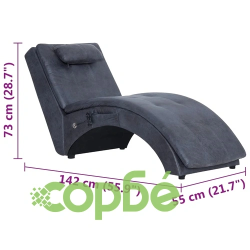 Масажираща кушетка с възглавница, сива, изкуствен велур ➤ топ цена ➤ sorbe.bg