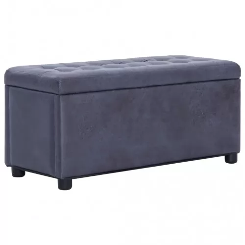 281376  Storage Ottoman 87,5 cm Grey Faux Suede Leather ➤ топ цена ➤ sorbe.bg