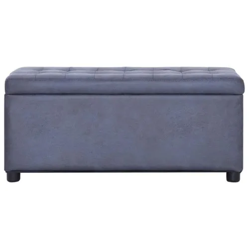 281376  Storage Ottoman 87,5 cm Grey Faux Suede Leather ➤ топ цена ➤ sorbe.bg
