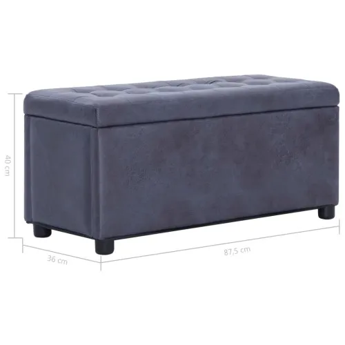 281376  Storage Ottoman 87,5 cm Grey Faux Suede Leather ➤ топ цена ➤ sorbe.bg
