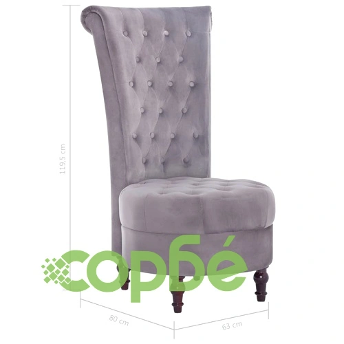 281377  High Back Chair Grey Velvet ➤ топ цена ➤ sorbe.bg