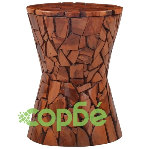 Мозаечна табуретка, кафява, тиково дърво масив ➤ топ цена ➤ sorbe.bg