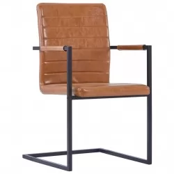 Конзолни трапезни столове, 2 бр, коняк, изкуствена кожа