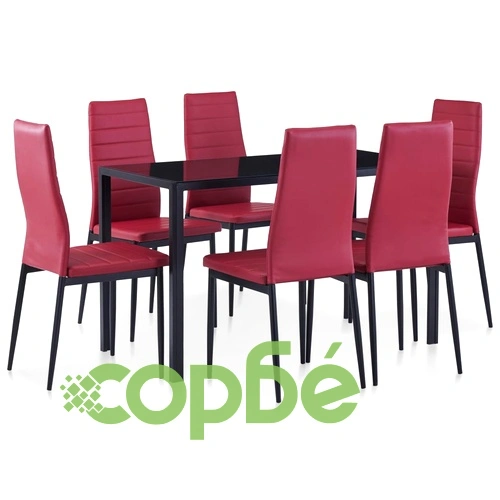 Трапезен комплект, седем части, виненочервен ➤ топ цена ➤ sorbe.bg