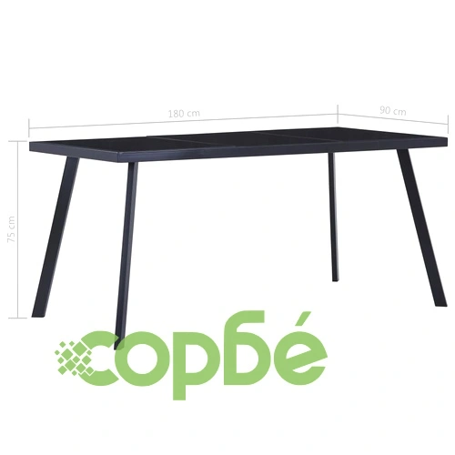 Трапезна маса, черна, 180x90x75 см, закалено стъкло ➤ топ цена ➤ sorbe.bg
